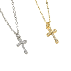 Cross pendant necklaces in gold and silver finish with sparkling cubic zirconia inlay