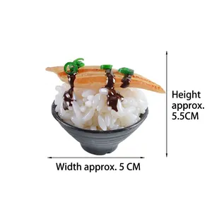 Realistic unagi sushi bowl model with resin rice and eel, 5.5cm food miniature prop