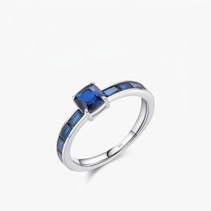 Vintage Quadratischer Blauer Zirkonia Ring 925 Sterlingsilber Französischer Stil Eleganter Schmuck Für Frauen