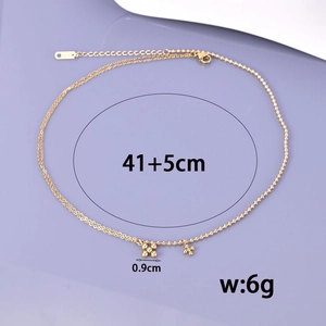 Minimalist double layer 18K gold stainless steel chain necklace with small flower pendant