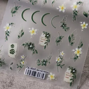 Embossed Nail Art Stickers PET Ultra Thin Floral Leaf Design DIY Manicure Decoration For Women Spring Green Theme