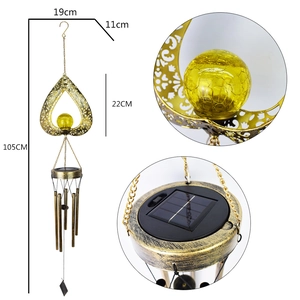 Detailed dimensions of solar moon wind chime with moon frame and crackle glass ball