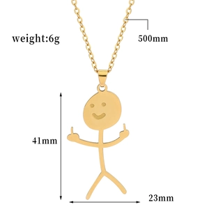 Funny gold stickman necklace with middle finger gesture in durable stainless steel