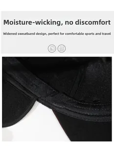 Detail of moisture-wicking sweatband and reinforced stitching on wool baseball cap