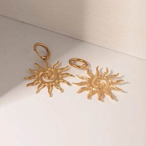 18k gold plated stainless steel spiral sunflower earrings with hammered texture finish