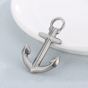 Polished silver stainless steel anchor pendant for DIY nautical jewelry making