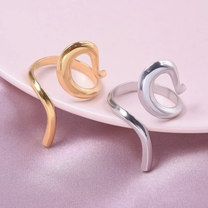 304 Stainless Steel Open Ring Irregular Geometric Lines Minimalist Retro Polished Jewelry For Women Men