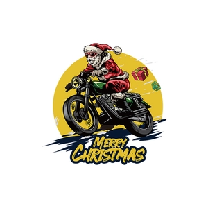 Santa Claus riding a green motorcycle with Merry Christmas text for festive window decor