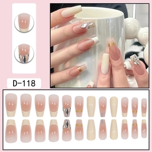 French gradient press-on nails in creamy white with glitter and rhinestones D-118