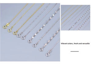 Close-up of S925 sterling silver chain types including box, cross and star link designs