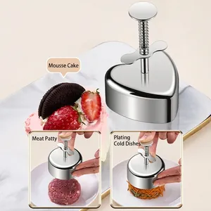 Stainless steel 304 food mold set for cake, sushi and meat patties with press handle