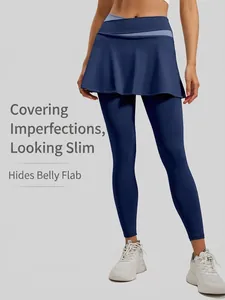 Leggings Jupe-Pantalon Faux Deux-Pièces Taille Haute pour Femmes Contrôle du Ventre Pantalon de Yoga Sportif Bas de Fitness