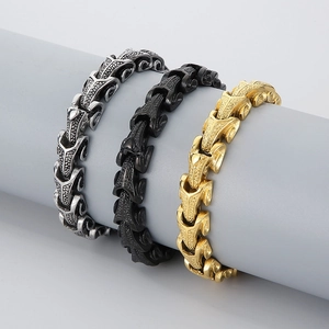 Bracelets en acier inoxydable style punk dragon bone en finitions argent, or et noir