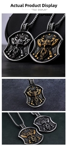 Detailed close-up of Viking shield pendants featuring axes and bearded warrior in silver and gold