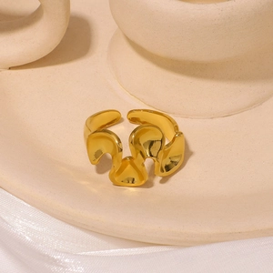 18K gold plated stainless steel open ring featuring a modern geometric wave texture design