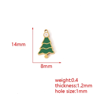 Detail view of 18K gold plated Christmas tree charm with 14x8mm dimensions and 0.4g weight