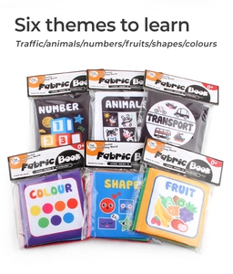 Set di 6 libri in tessuto per neonati con numeri, animali e motivi di frutta