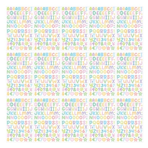 Macro shot of 0.5 inch colorful alphabet stickers in pastel macaron colors and bubble font