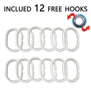 Set of 12 durable white plastic C-shaped shower curtain hooks for bathroom curtain rods