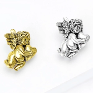 Vintage retro style gold and silver angel cupid brooches with heart detail for clothing