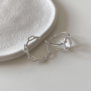 Minimalist 925 sterling silver geometric rings with chain and interlocking designs