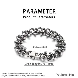 Detail of vintage snake chain bracelet showing intertwined stainless steel links