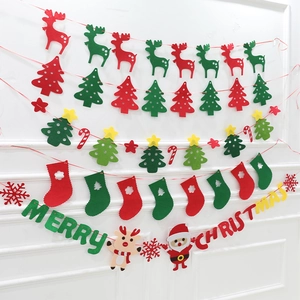 Christmas party decoration set with felt Merry Christmas banner, reindeer and Xmas tree bunting