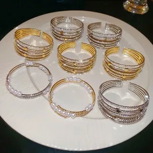 Eight-piece multi-layer bracelet set with rhinestones, pearls, hearts and star charms