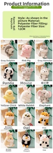 Collection of 12cm plush animal charms including panda, hamster, and rabbit for bags