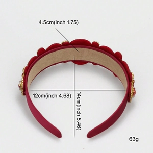 Baroque red velvet headband detailed dimensions showing 4.5cm width and 63g weight