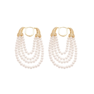 Boucles d'oreilles élégantes à pampilles de perles multicouches avec zircons et or