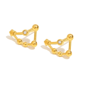 18K gold plated stainless steel zodiac constellation stud earrings with cubic zirconia stones