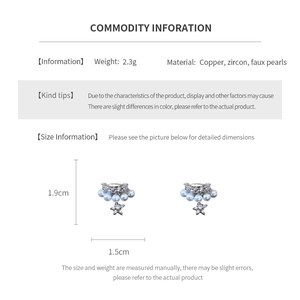 Detailed size specifications of double-layer zircon pearl ear clips in 1.9cm height