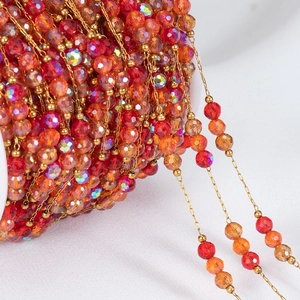 18k gold plated stainless steel chain with red crystal beads for DIY jewelry making