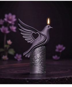 Detail of peace dove silicone mold featuring heart-shaped cutout and stone texture base