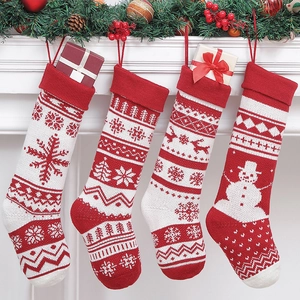 Calze Di Natale Maglia Acrilico Decorazione Festiva Motivo Fiocco Di Neve Alce Stile Nordico Grande Sacchetto Regalo