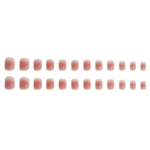 Short round-square gradient pink press-on nails set of 24 pieces with a glossy finish