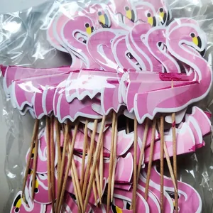 Pink flamingo food picks with creative 3D paper design for tropical party decorations