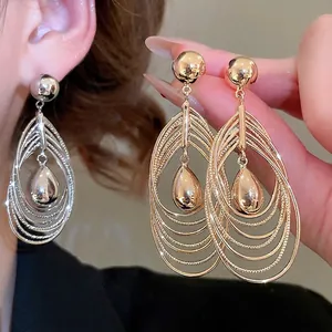 Multilayer Teardrop Hoop Dangle Earrings With 925 Sterling Silver Earring Post For Women Elegant Polished Metal Jewelry