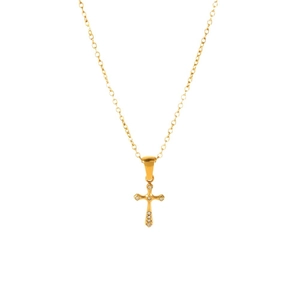 18k gold plated titanium steel cross necklace featuring white crystal stones on a thin chain