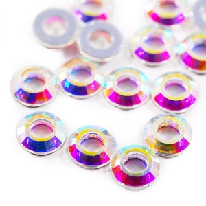 Macro shot of multi-faceted AB crystal rhinestones with colorful iridescent effects