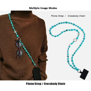 Phone Strap Crossbody Chain Bohemian Ethnic Style Handmade Turquoise Beads Acrylic Metal Charms Universal