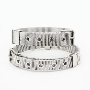 Polished silver mesh stainless steel bracelet with adjustable watch strap buckle