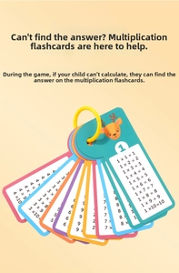 Macro detail of macaron-colored multiplication cards with a yellow ring for kids