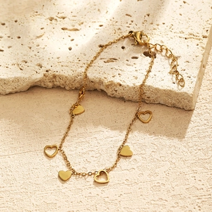 Bracelet Pendentif Cœur Plqué Or 18K Acier Inoxydable Charmes Creux Et Pleins Bijoux De Mode Réglables Femme