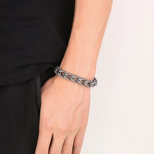 Retro punk style thick twisted rope chain bracelet in vintage stainless steel for men
