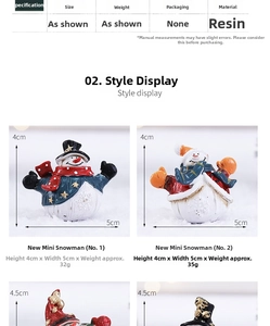 Detailed size and weight specs for mini resin Christmas snowman figurines for decor