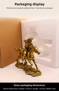 Detail of horse rider statue dimensions and secure shockproof packaging protection