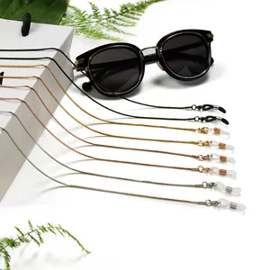 Stainless Steel Glasses Chain Snake Bone Link Eyewear Strap Anti Slip Silicone Loop Sunglasses Lanyard Golden Holder