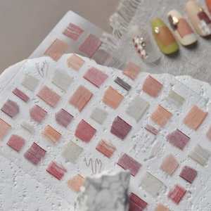 Detailed retro lace and grid texture nail art stickers in Morandi color palette